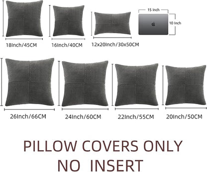 Fancy Homi 2 Packs Dark Gray Decorative Throw Pillow Covers 16x16 Inch for Living Room Couch Bed, Rustic Farmhouse Boho Home Decor, Soft Corss Patchwork Corduroy Textured Square Cushion Case 40x40 cm