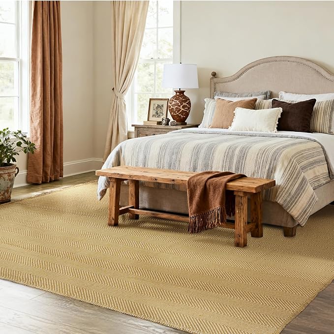 BESTSWEETIE 9x12 Washable Rug Hand-Woven Low Pile Soft Modern Farmhouse Bohemian Decor Reversible Braided Rugs with Tassels Throw Carpet for Living Room Bedroom Entryway Bathroom, Natural Jute