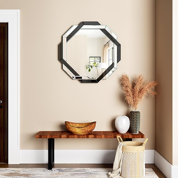Bathroom Mirror Black-24”X24” Wall Mirrors Decorative, Beveled Edge Frameless Mirror for Wall Bathroom, Vanity Room, Bedroom, Living Room and Enterway