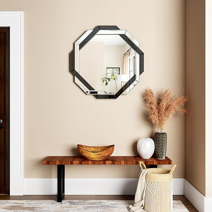Bathroom Mirror Black-24”X24” Wall Mirrors Decorative, Beveled Edge Frameless Mirror for Wall Bathroom, Vanity Room, Bedroom, Living Room and Enterway
