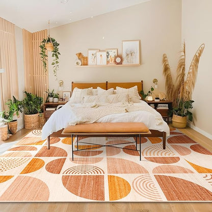 MUJOO 8x10 Area Rugs,Washable Rugs for Living Room Bedroom,Boho Large Throw Floor Carpet Non Slip Soft Modern Abstract Bohemian Orange