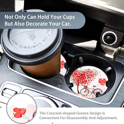 Love Tree Bicycle Cup Holder Coasters for Car,Cute Cup Holder Coasters,2 Pack Anti Slip Ceramic Car Cup Holder Accessories with Finger Notch for Women Men 2.56"
