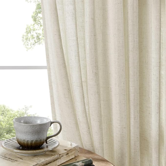 Joydeco Linen Curtains 84 Inch Length 2 Panel Sets,Light Filtering Curtains for Bedroom 52 Inch Wide Living Room Drapes with Back Tabs & Rod Pockets (W52 x L84 Inch, Beige)