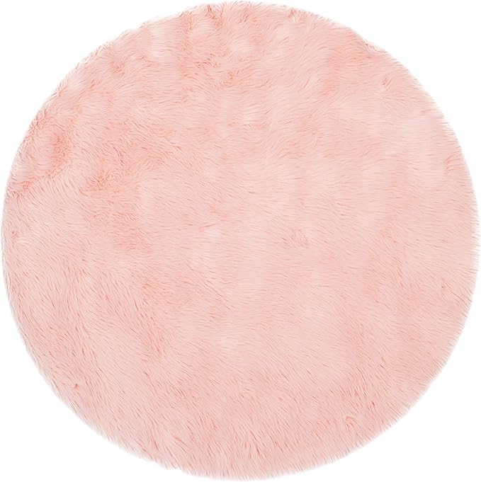 SAFAVIEH Faux Sheep Skin Collection 5' Round Pink FSS235G Silken Glam 2.35-inch Thick Area Rug