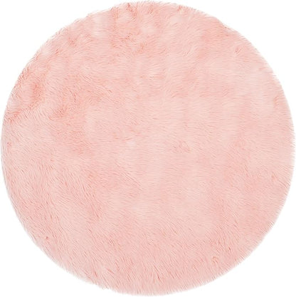 SAFAVIEH Faux Sheep Skin Collection 5' Round Pink FSS235G Silken Glam 2.35-inch Thick Area Rug