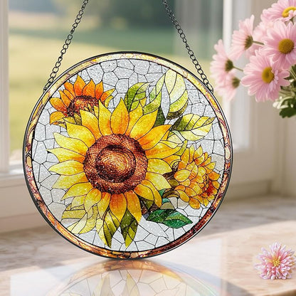 8-Inch Stained Glass Ornament, Stained Glass Window Hanging, Suncatcher Window Hanging, Home Decor, Sunflower Ornament | Mother's Day, Christmas, Birthday | Gifts for Flower Lovers, Mom & Friend