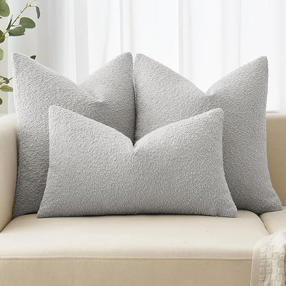 MIULEE 20x20 Inch Decorative Pillow Covers for Couch Bed Set of 2 Textured Boucle Neutral Winter Throw Pillows Light Grey Accent Solid Cushion Pillowcases Sofa Livingroom Home Decor