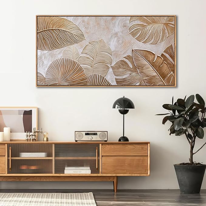 Minimalist Wall Art for Living Room - Beige Modern Wall Art | Large Framed Boho Canvas Painting | Contemporary Neutral Pictures for Bedroom Above Bed | Artwork Decor 24×48IN