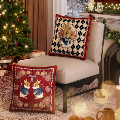 Easter Bunny Checkered Pillow Cover Decorations, Velvet Euro Sham Covers Decorative Throw Pillow Covers 18x18 for Couch Sofa Bed Home Decor