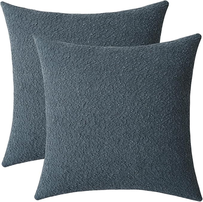 Jeneoo Grey Blue Decorative Square Thick Accent Throw Pillow Covers Fine Textured Boucle Couch Cushion Case for Sofa Decor, Set of 2, 20 x 20 Inch
