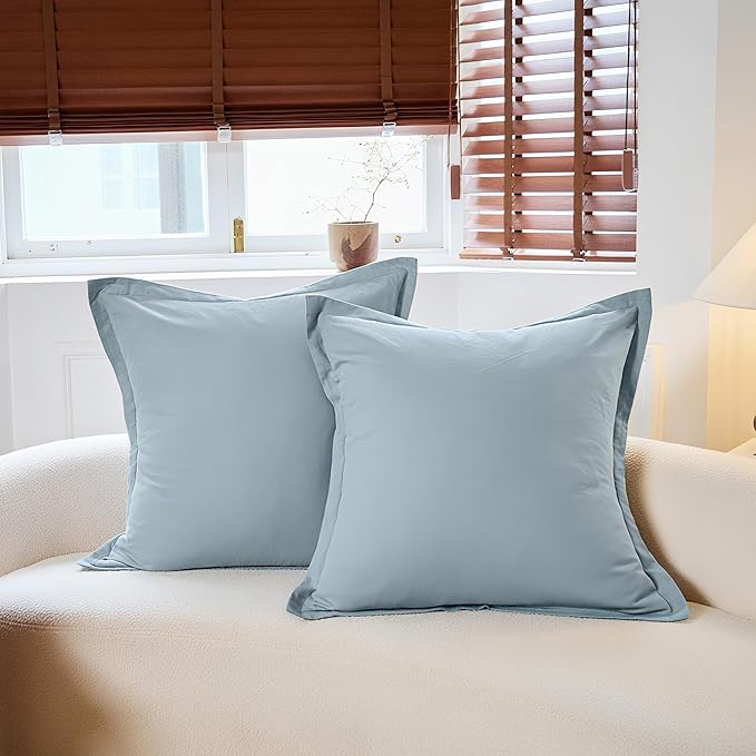Simple&Opulence Linen Euro Sham Covers Set of 2, 26x26 Decorative Cotton Flax Blend Throw Pillow Cover Farmhouse Pillow Shams for Chair Couch Sofa Bedroom Living Room Home Decor, Dusty Blue