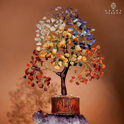 Manifestation Seven Chakra Tree of Life with Card, Unique Birthday Gifts for Women and Mom, Handmade Healing Crystal Tree for Good Luck, Positivity, Money, Reiki Healing, Home and Office Decor