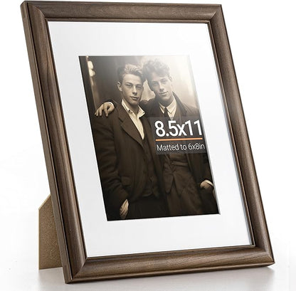 Heimlove 8.5x11 Picture Frame,Natural Solid Walnut Wood Frame Matted to 6x8 with Tempered Glass,8.5"x11" Handcrafted Diploma Document Frames Frame Vertical or Horizontal Wall Hanging Display,1 Pack