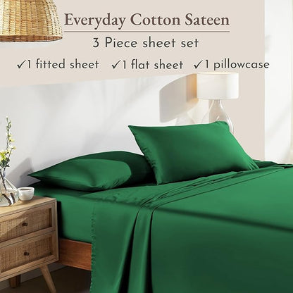 California Design Den Natural 100% Cotton Bed Sheets Twin Size Set - Soft Sateen Twin Sheets with Deep Pockets, Breathable and Durable Bedding Set for Dorm Rooms, College (Emerald Green)