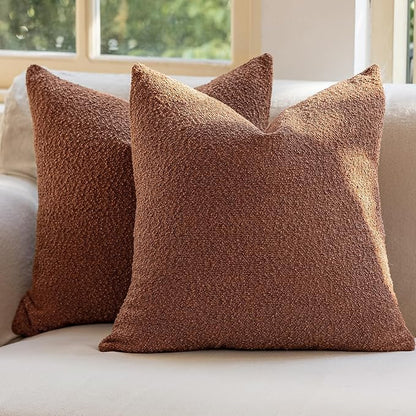 GEEORY Decorative Throw Pillow Covers 26x26 Inch Pack of 2,Textured Boucle Neutral Cushion Cases for Bed Couch Sofa, Accent Mordern Farmhouse Minimalist Home Decor (Tobacco Brown) GE06-26