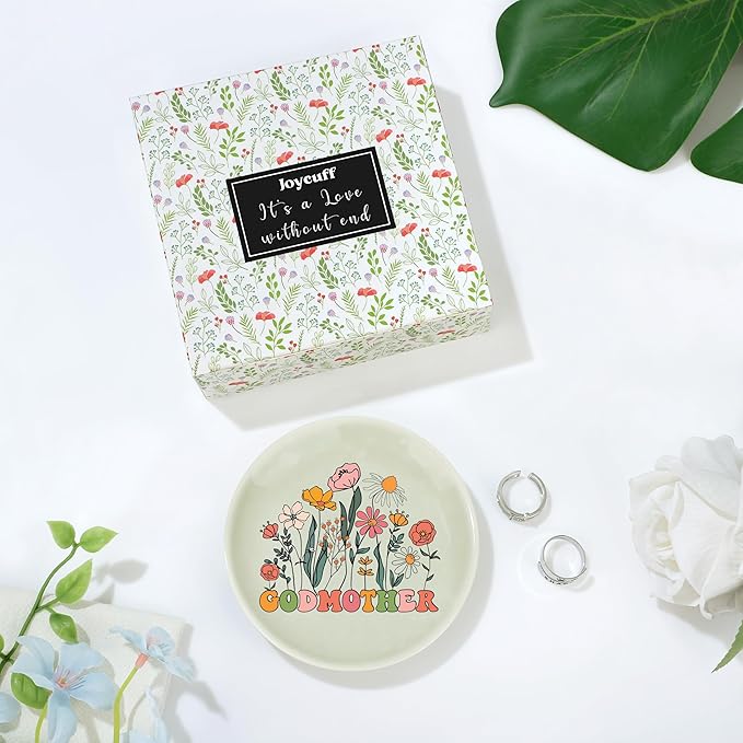 JoycuFF Godmother Proposal Gift Gifts Will You Be My Godmother Ceramic Trinket Jewelry Dish Gifts for Birthday Christmas