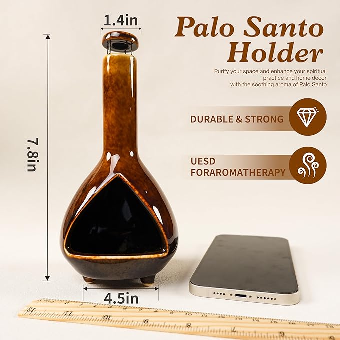 Premium Ceramic Palo Santo Holder - Mini Chiminea for Sage & Incense - High-Temperature (1200°C) Cleansing Design for Energy Purification - Perfect for Yoga, Meditation, and Aromatherapy