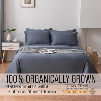 Bella Coterie 6 Piece Luxury Bamboo Viscose Queen Size Sheet Set | 100% Organically Grown | Cooling for Hot Sleepers | 18" Deep Pocket | Soft & Hypoallergenic | 4 Pillowcases [Slate Blue]
