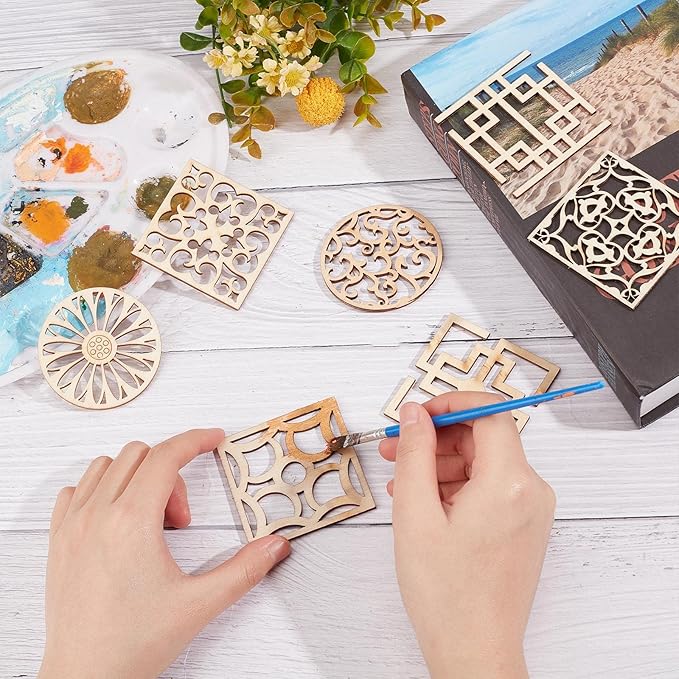 GORGECRAFT 7 Style 14Pcs Wooden Carved Onlay Appliques Carving Decal Corner Craft Unpainted Furniture Home Window Decoration Wood Carving Decal for Dresser Bed Door Cabinet Wardrobe Ceiling
