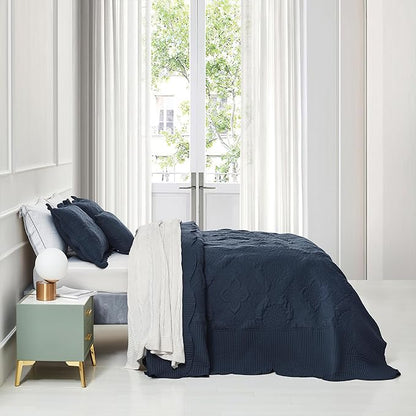 HZ & HY Oversized King Bedspread, Quilted Coverlet Bedding Set, Lightweight Thin Comforter, Reversible, 5 Piece, 100% Microfiber, Polar Night