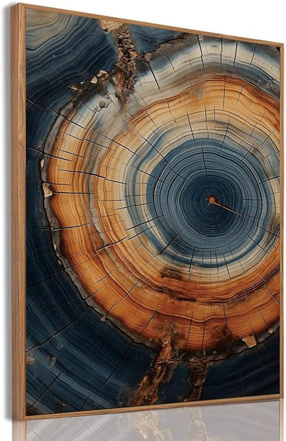 IBHJSART Framed Tree Ring Canvas Wall Art Vintage Colorful Wood Stump Painting Prints Modern Minimalist Pictures Neutral Nature Rustic Farmhouse Decor Living Room Bedroom Bathroom Office