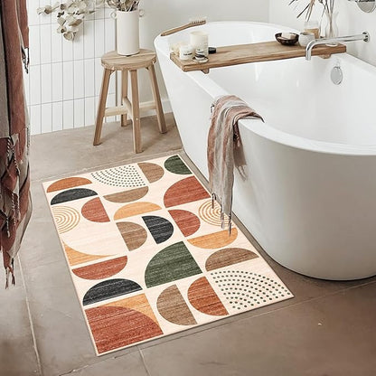 MUJOO Small Rug Washable,Boho 2x3 Area Rugs for Entryway Bathroom Entry Entrance Bedroom Kitchen,Front Door Mat Soft Throw Carpet Non Slip Indoor Modern Abstract Bohemian Terracotta