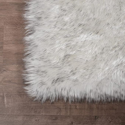 Latepis White with Grey Tips Faux Sheepskin Fur Rug 8x10 for Living Room Bedroom Washable Living Room Luxury Room Decor Fluffy Rug Rectangle