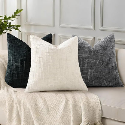 decorUhome Spring Black Chenille Throw Pillow Covers 12x20 Set of 2 Textured Slubby Couch Pillow Covers Farmhouse Accent Modern Neutral Decorative Pillow Cases for Bed Sofa Living Room