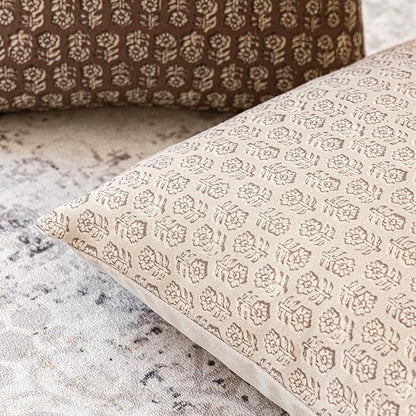 Foindtower Set of 2 Decorative Neutral Floral Print Throw Pillow Covers Vintage Accent Farmhouse Cushion Covers Boho Home Decor for Sofa Couch Chair Bedroom Living Room,22×22 Inch,Ivory Beige