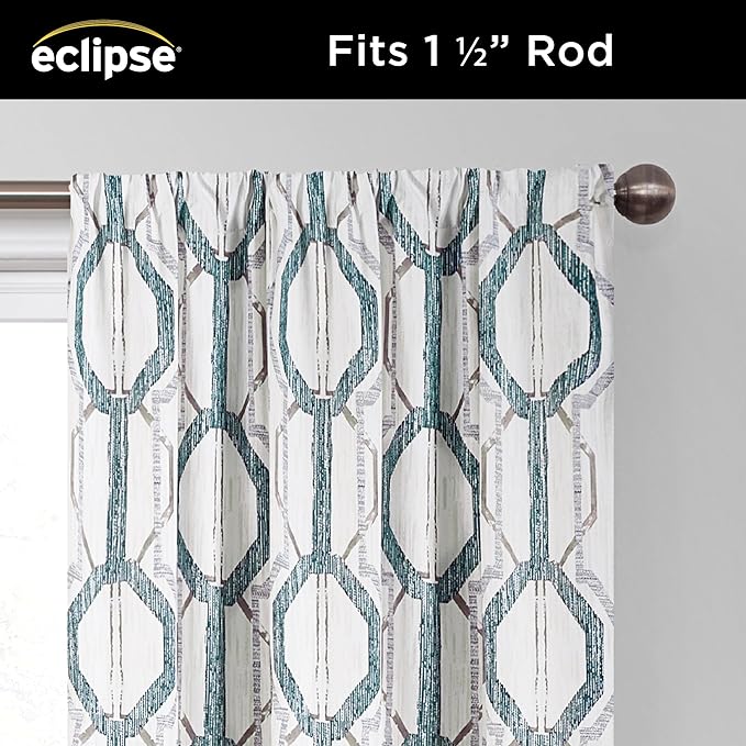 Eclipse Kendall Modern Blackout Thermal Rod Pocket Window Curtain, Insulating & Noise Reducing Curtains for Bedroom or Living Room (1 Panel), 63 in Long x 42 in Wide, Blue