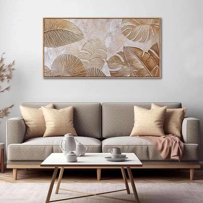 Minimalist Wall Art for Living Room - Beige Modern Wall Art | Large Framed Boho Canvas Painting | Contemporary Neutral Pictures for Bedroom Above Bed | Artwork Decor 20×40IN