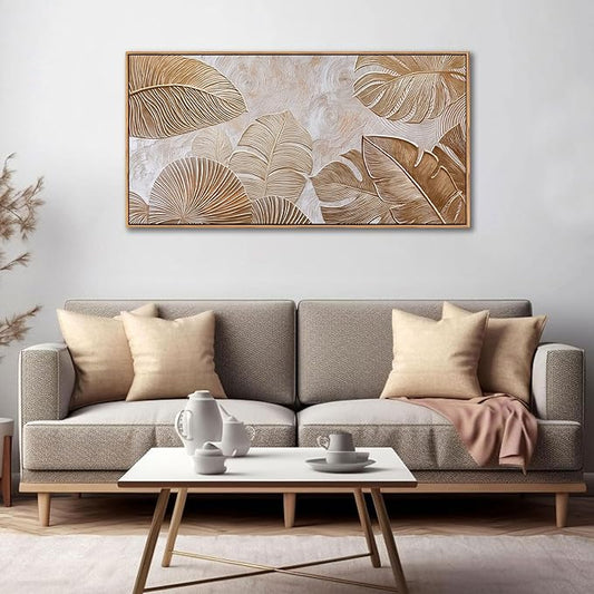Minimalist Wall Art for Living Room - Beige Modern Wall Art | Large Framed Boho Canvas Painting | Contemporary Neutral Pictures for Bedroom Above Bed | Artwork Decor 20×40IN