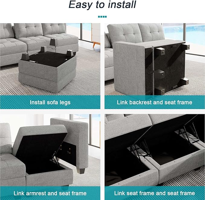 Belffin Armrest Module for Modular Sectional Sofa Couch Side Armrest for Sectional Modular Sofa Fabric Light Grey