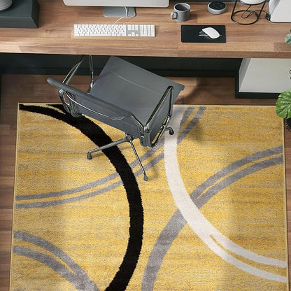 Rugshop Wavy Circles Design Area Rug, Carpet with Jute Backing for Living Room, Bedroom, or Dining Room, Yellow, 5'3" x 7'3"