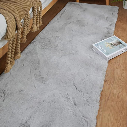 Grey Fluffy Faux Rabbit Washable Furry Fur Area Rugs for Bedroom Large Fuzzy Rug for Living Room Nursery Runner Rugs for Hallway 2x8 Rectangle Rug