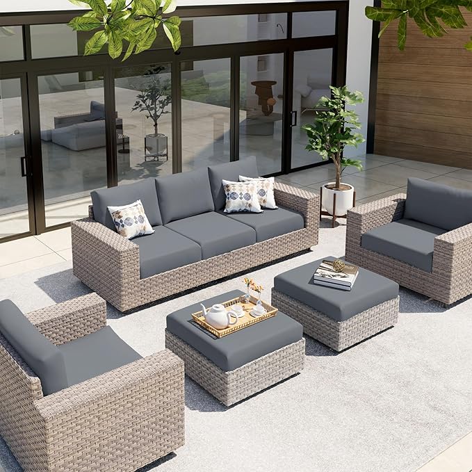 hyha Waterproof Couch Cushion Covers, Stretch Sofa Couch Seat Slipcover for Dog Washable, Non-Slip Waterproof Outdoor Cushion Covers for Patio Furniture Replacement (3 Pieces, Dark Grey)