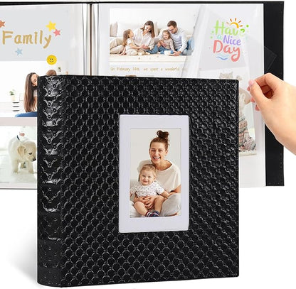 RECUTMS Scrapbook Photo Album 60 Pages Handmade DIY 4x6 5x7 8x10 Photos of Any Size, Button Grain Leather Cover of Wedding Self Adhesive Photo Album Baby Picture Book Family Scrapbook Picture Album