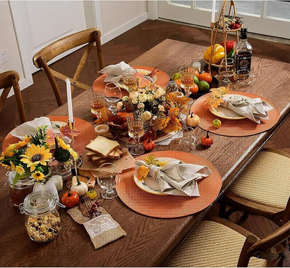 AHHFSMEI Round Braided Placemats 15 Inch Round Table Mats for Dining Tables Natural Woven Heat Resistant Place mats Set of 8 (Orange,8)