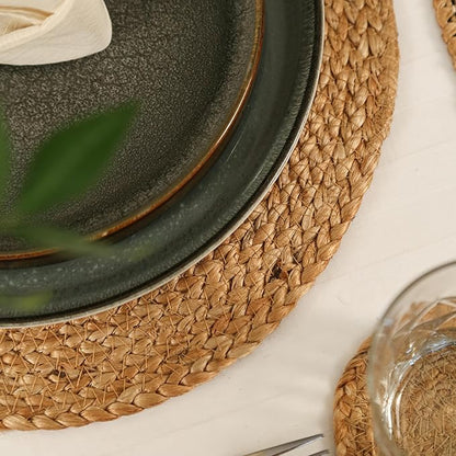 Eco Crave Jute Placemats, Set of 8 Round Woven Placemats 100% Natural Nonslip Round Placemats 13x13 Inches Round Farmhouse, Boho Jute Placemats for Dining Table Placemats Set of 8