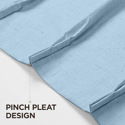 Joydeco Pinch Pleated Linen Curtains for Living Room, 100% Blackout Curtains 84 inches Long 2 Panel Thermal Insulated Pinch Pleat Drapes(Chambray Blue,40'' Wx84'' L)