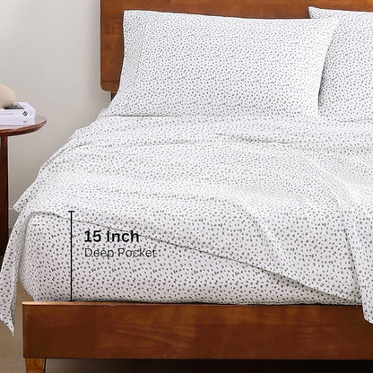 LANE LINEN 100% Organic Cotton Printed Full Size Sheet & Pillowcase Sets, 15" Deep Pocket Fully Elasticized Soft & Comfy Percale Bedding, Eco Friendly Cotton Sheets Full- Haze Grey