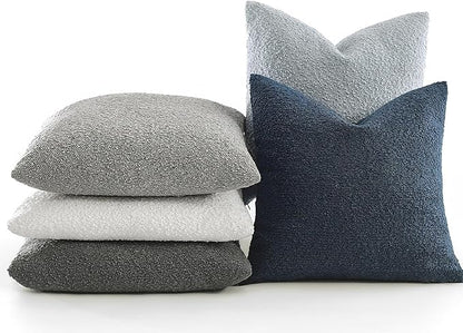 Boucle Decorative Throw Pillow Covers for Couch Set of 2, 20x20 inches, Navy Blue