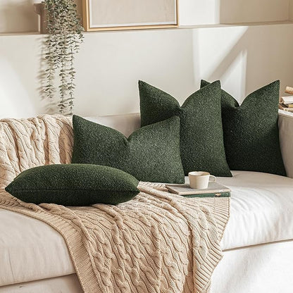 MIULEE 20x20 Inch Christmas Decorative Pillow Covers for Couch Bed Set of 2 Textured Boucle Neutral Winter Throw Pillows Dark Green Accent Solid Cushion Pillowcases Sofa Livingroom Home Decor