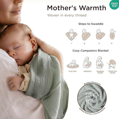Threadmill Muslin Baby Blanket | 4 Layer Swaddle Blankets for Newborns| Multi-Use Muslin Blankets 41 x 37| Ultra-Soft Breathable Baby Wrap for Boys & Girls| Registry Essential| Scottish Grey