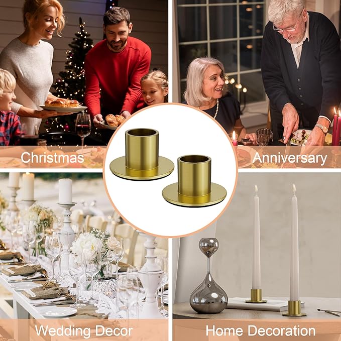 2 Pcs Brass Candle Holder - Elegant Taper Candle Holders, Classic Brass Candlestick Holders for Table Centerpiece, Festive Christmas Mantel Display or Sophisticated Home Decor