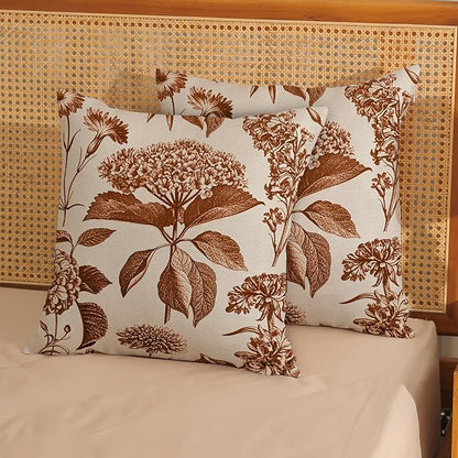 Orange Pillow Covers 18x18 Set of 2 Vintage Boho Floral Hydrangea Herbs Botanical Fall Throw Pillows Fall Outdoor Decoration Pillowcase Linen Farmhouse Cushion Case Decorative for Couch Sofa