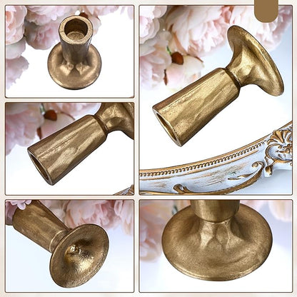 Mumufy Set of 4 Brass Taper Candle Holders Antique Vintage Candlestick Holders Brass Iron Taper Candlestick Decorative Candle Stand Decor for Weddings Dining Parties Timeless Decor Accent