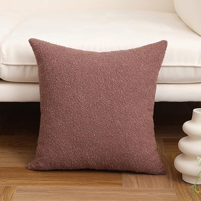 Jeneoo Dusty Rose Decorative Square Thick Throw Pillow Covers Fine Textured Boucle Couch Cushion Cases for Sofa Decor, Set of 1, 26 x 26 Inch