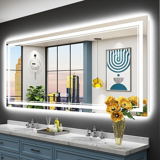 72x32 Inch LED Bathroom Mirror with Lights, Backlit & Front Lit, Anti-Fog Lighted Vanity Mirrors for Bathroom Wall, Dimmable, 3 Color Temperatures, Memory, Shatter-Proof, HD Tempered Glass