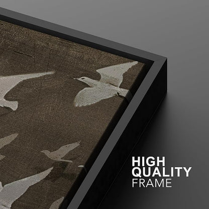 MUDECOR Framed Wall Art Print Set Flock of Abstract Birds in Flight Earthy Tones Illustrations Modern Art Boho Decorative Colorful Chic for Living Room, Bedroom, Office - 24"x36"x3 Black